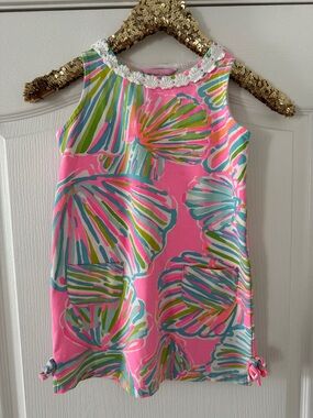 Lilly Pulitzer Girls Pink Shell Print Sleeveless Dress with Trim
